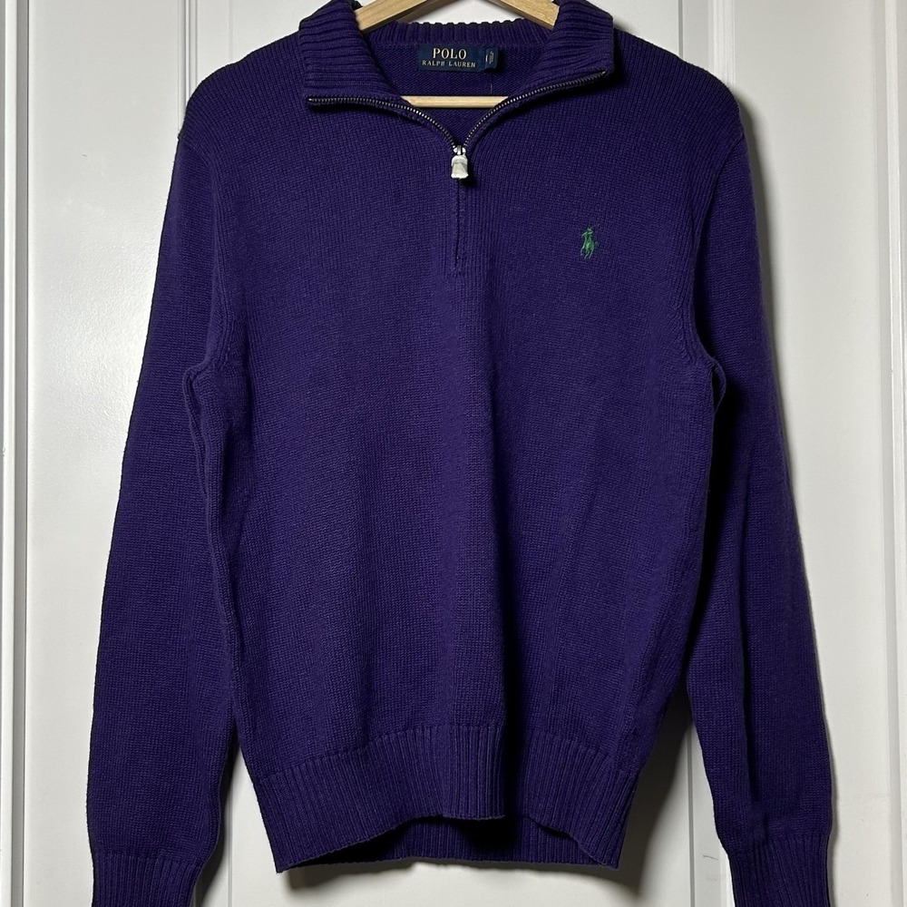 Polo Ralph Lauren Purple Cotton Knit Quarter Zip Sweater Old Money Grandpa Style